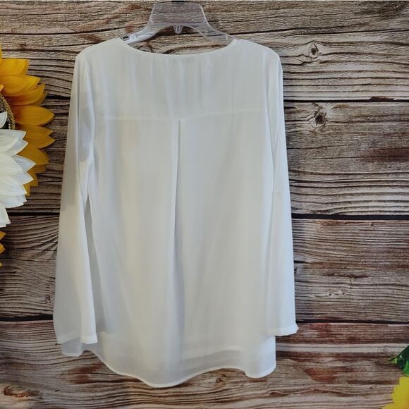 Timeson sheer double layered blouse Women's large white Pre-owned - Picture 2 of 7